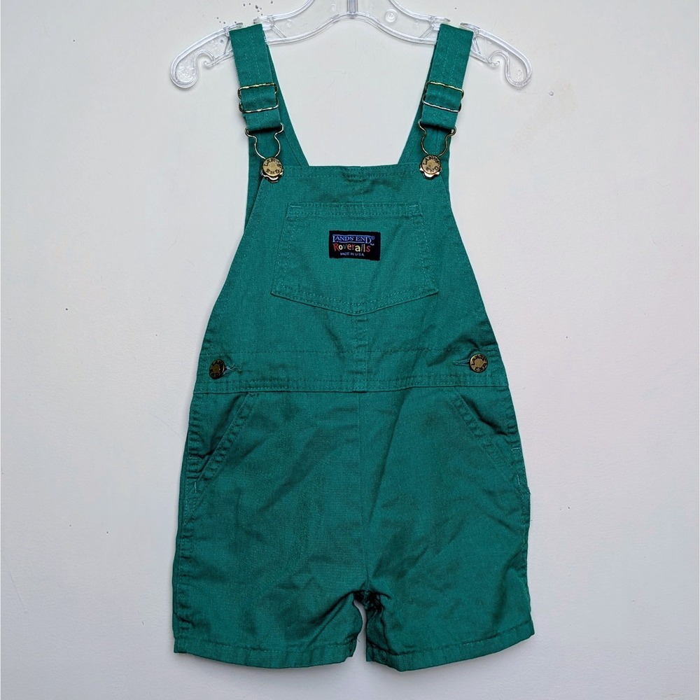 Vintage Lands End Roveralls Bib Shortalls Overalls 90s Green Kids Size 4T